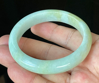 Natural Certified Burmese Jadeite Jade Bangle – Icy Apple Green with Light Lavender & Milky White Hues – 57mm – JB912