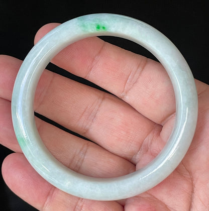 Natural Certified Burmese Jadeite Jade Bangle – Icy Imperial Green & Apple Green with Milky White Hues – 57.4mm – JB919