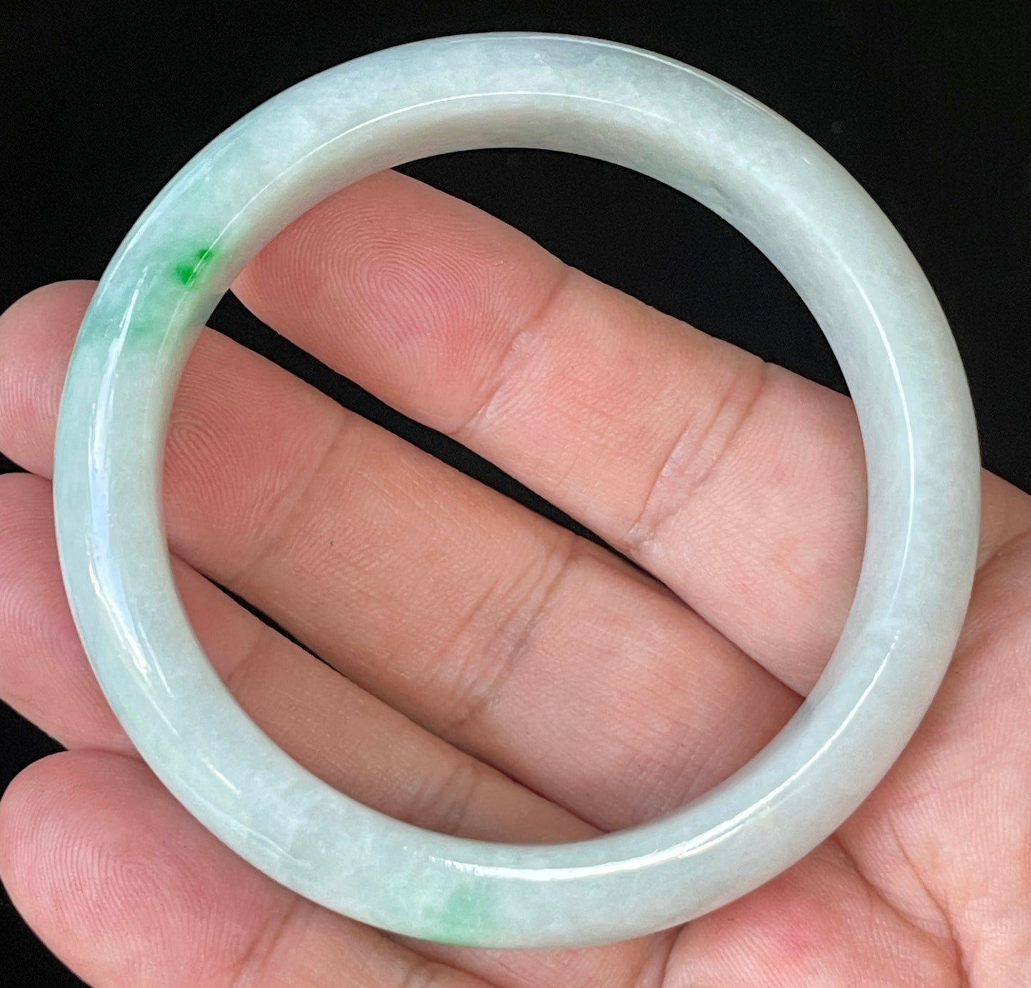 Natural Certified Burmese Jadeite Jade Bangle – Icy Imperial Green & Apple Green with Milky White Hues – 57.4mm – JB919
