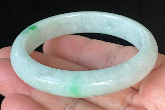 Natural Certified Burmese Jadeite Jade Bangle – Icy Imperial Green & Apple Green with Milky White Hues – 57.4mm – JB919