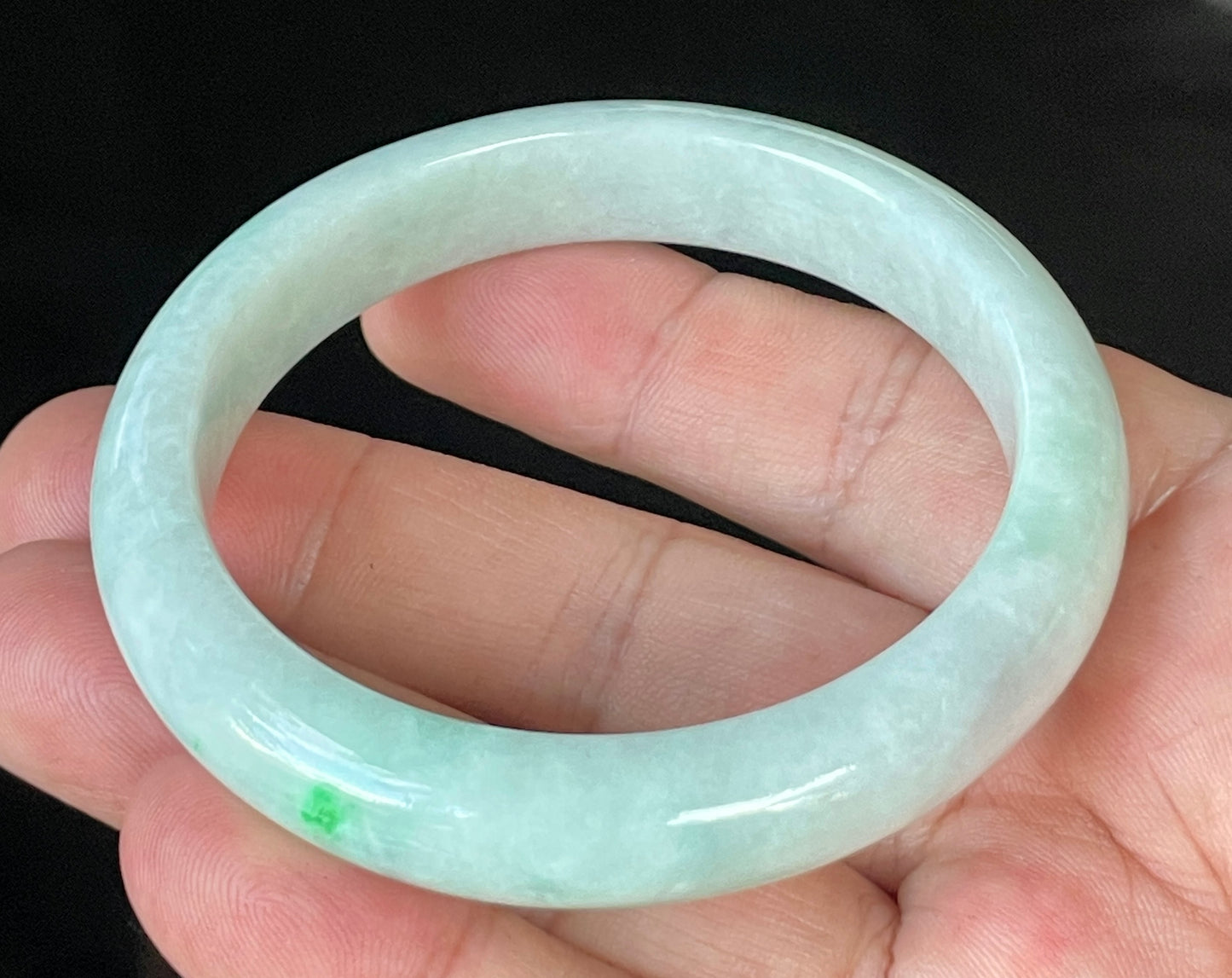 Natural Certified Burmese Jadeite Jade Bangle – Icy Imperial Green & Apple Green with Milky White Hues – 57.4mm – JB919