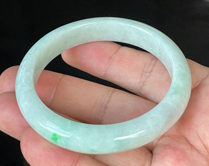 Natural Certified Burmese Jadeite Jade Bangle – Icy Imperial Green & Apple Green with Milky White Hues – 57.4mm – JB919