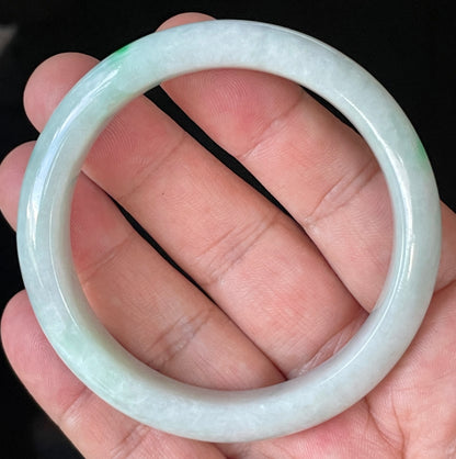 Natural Certified Burmese Jadeite Jade Bangle – Icy Imperial Green & Apple Green with Milky White Hues – 57.4mm – JB919