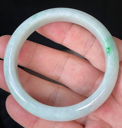 Natural Certified Burmese Jadeite Jade Bangle – Icy Imperial Green & Apple Green with Milky White Hues – 57.4mm – JB919