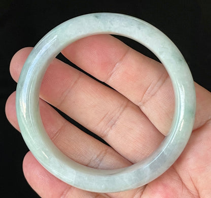 Natural Certified Burmese Jadeite Jade Bangle – Icy Apple Green & Greyish Milky White – 55.2mm – JB920