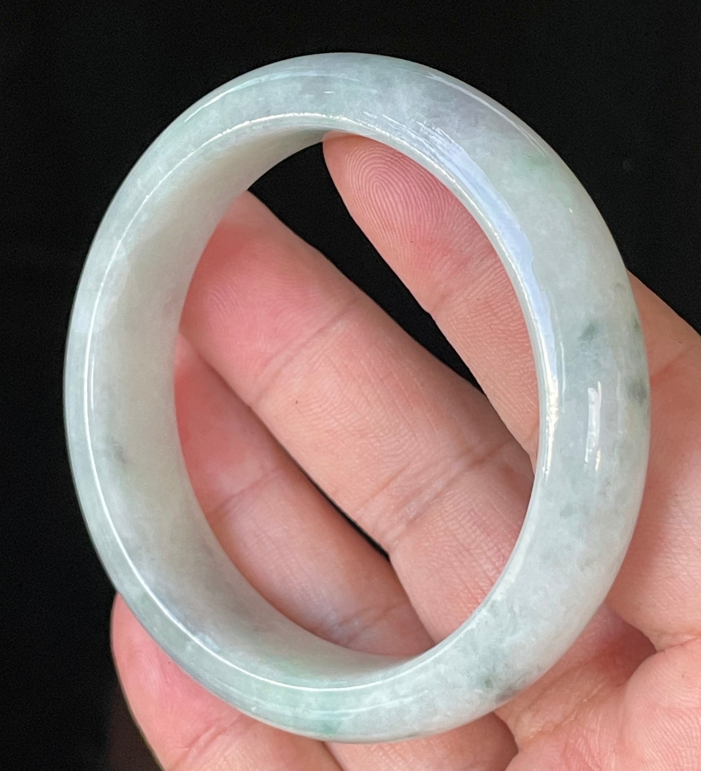 Natural Certified Burmese Jadeite Jade Bangle – Icy Apple Green & Greyish Milky White – 55.2mm – JB920