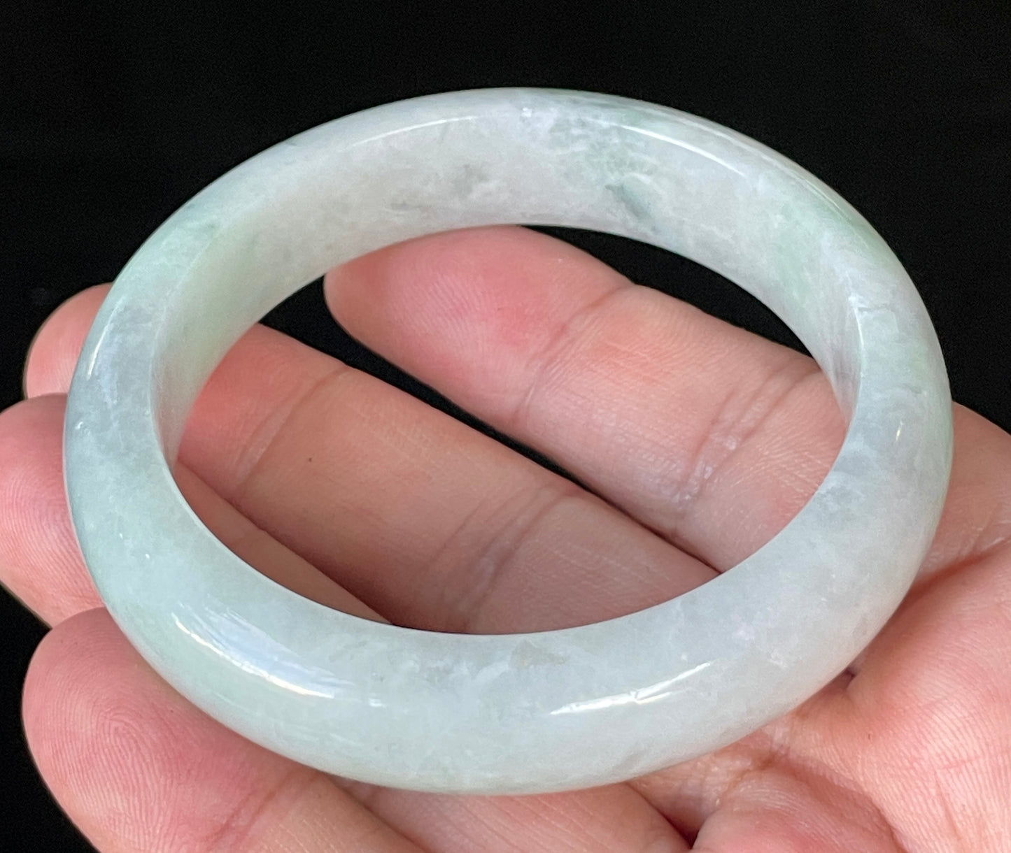 Natural Certified Burmese Jadeite Jade Bangle – Icy Apple Green & Greyish Milky White – 55.2mm – JB920