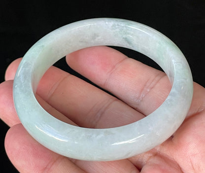 Natural Certified Burmese Jadeite Jade Bangle – Icy Apple Green & Greyish Milky White – 55.2mm – JB920