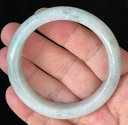 Natural Certified Burmese Jadeite Jade Bangle – Icy Apple Green & Greyish Milky White – 55.2mm – JB920