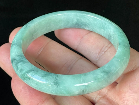 Natural Certified Burmese Jadeite Jade Bangle – Icy Imperial & Apple Green with Milky White Hues – 56mm – JB914