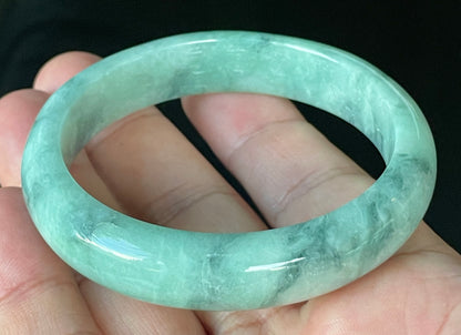 Natural Certified Burmese Jadeite Jade Bangle – Icy Imperial & Apple Green with Milky White Hues – 56mm – JB914
