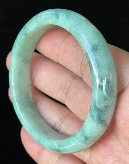 Natural Certified Burmese Jadeite Jade Bangle – Icy Imperial & Apple Green with Milky White Hues – 56mm – JB914