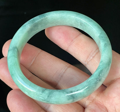 Natural Certified Burmese Jadeite Jade Bangle – Icy Imperial & Apple Green with Milky White Hues – 56mm – JB914