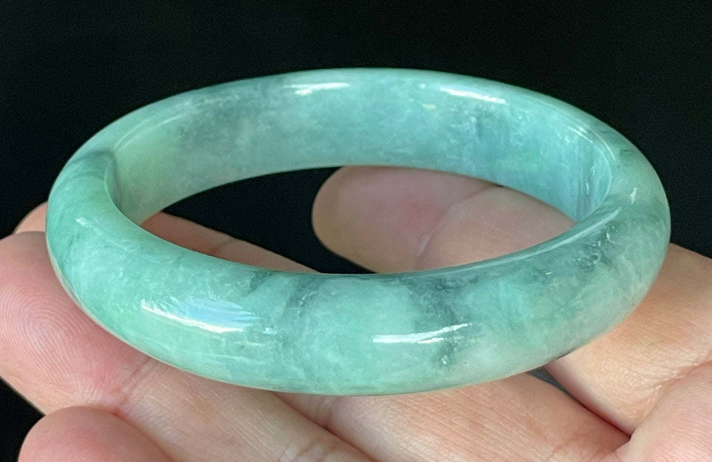 Natural Certified Burmese Jadeite Jade Bangle – Icy Imperial & Apple Green with Milky White Hues – 56mm – JB914