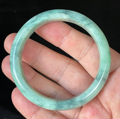Natural Certified Burmese Jadeite Jade Bangle – Icy Imperial & Apple Green with Milky White Hues – 56mm – JB914