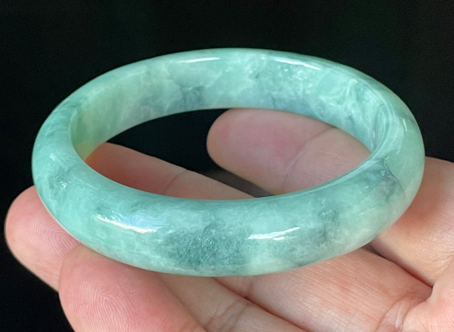 Natural Certified Burmese Jadeite Jade Bangle – Icy Imperial & Apple Green with Milky White Hues – 56mm – JB914