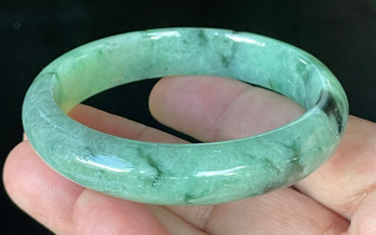 Natural Certified Burmese Jadeite Jade Bangle – Icy Apple & Imperial Green with Black & Greyish Milky White Hues – 57.5mm – JB911