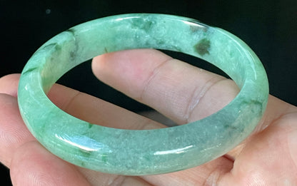 Natural Certified Burmese Jadeite Jade Bangle – Icy Apple & Imperial Green with Black & Greyish Milky White Hues – 57.5mm – JB911