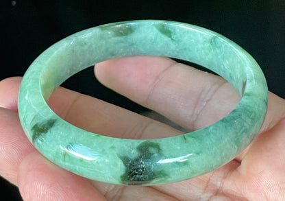 Natural Certified Burmese Jadeite Jade Bangle – Icy Apple & Imperial Green with Black & Greyish Milky White Hues – 57.5mm – JB911