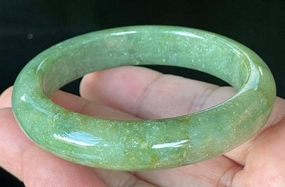 Natural Certified Burmese Jadeite Jade Bangle – Icy Apple Green with Milky White & Honey Hues – 57.6mm – JB916