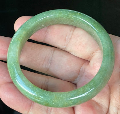 Natural Certified Burmese Jadeite Jade Bangle – Icy Apple Green with Milky White & Honey Hues – 57.6mm – JB916