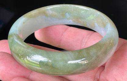 Natural Certified Burmese Jadeite Jade Bangle – Apple & Moss Green with Bluish Milky White Hues – 57.5mm – JB032