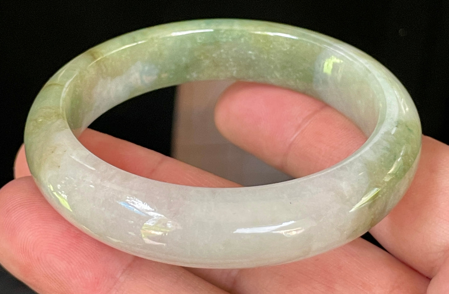 Natural Certified Burmese Jadeite Jade Bangle – Icy Apple & Moss Green with Greyish Milky White Hues – 55mm – JB056