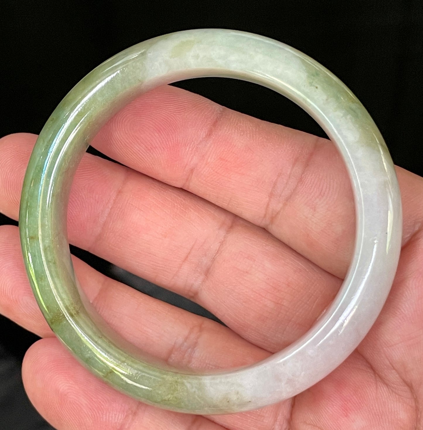 Natural Certified Burmese Jadeite Jade Bangle – Icy Apple & Moss Green with Greyish Milky White Hues – 55mm – JB056