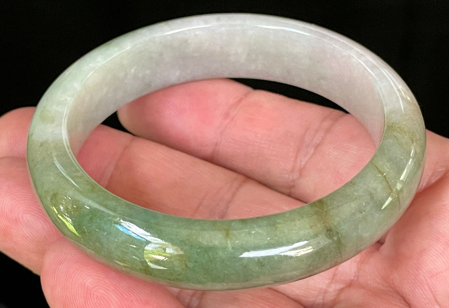 Natural Certified Burmese Jadeite Jade Bangle – Icy Apple & Moss Green with Greyish Milky White Hues – 55mm – JB056