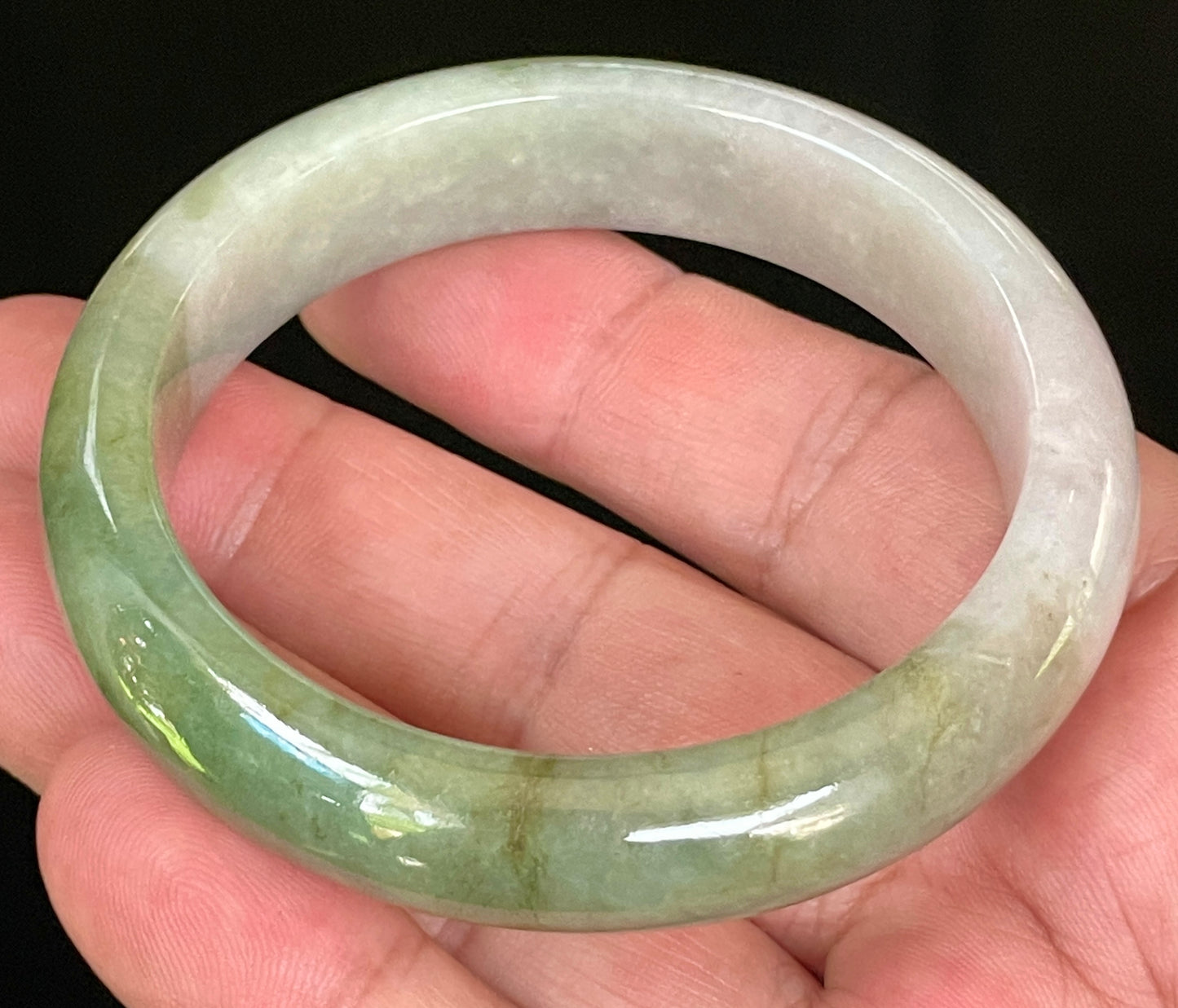 Natural Certified Burmese Jadeite Jade Bangle – Icy Apple & Moss Green with Greyish Milky White Hues – 55mm – JB056