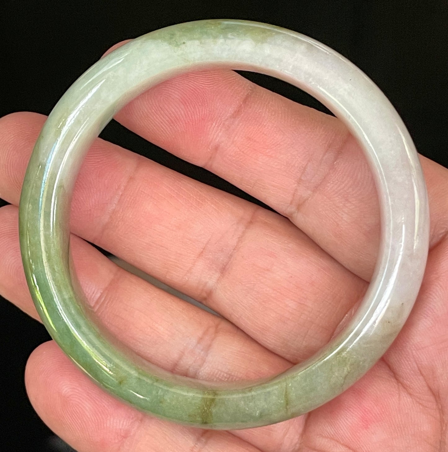 Natural Certified Burmese Jadeite Jade Bangle – Icy Apple & Moss Green with Greyish Milky White Hues – 55mm – JB056