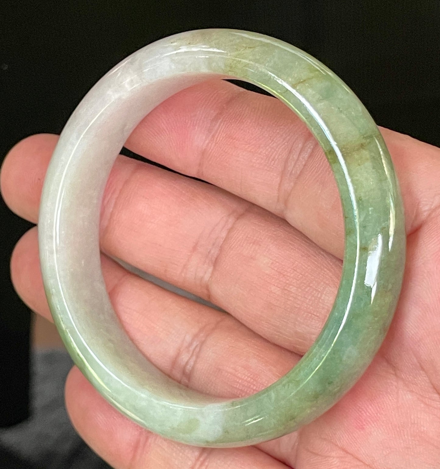 Natural Certified Burmese Jadeite Jade Bangle – Icy Apple & Moss Green with Greyish Milky White Hues – 55mm – JB056