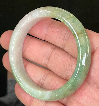 Natural Certified Burmese Jadeite Jade Bangle – Icy Apple & Moss Green with Greyish Milky White Hues – 55mm – JB056