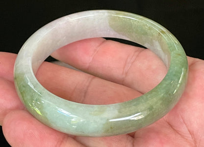 Natural Certified Burmese Jadeite Jade Bangle – Icy Apple & Moss Green with Greyish Milky White Hues – 55mm – JB056
