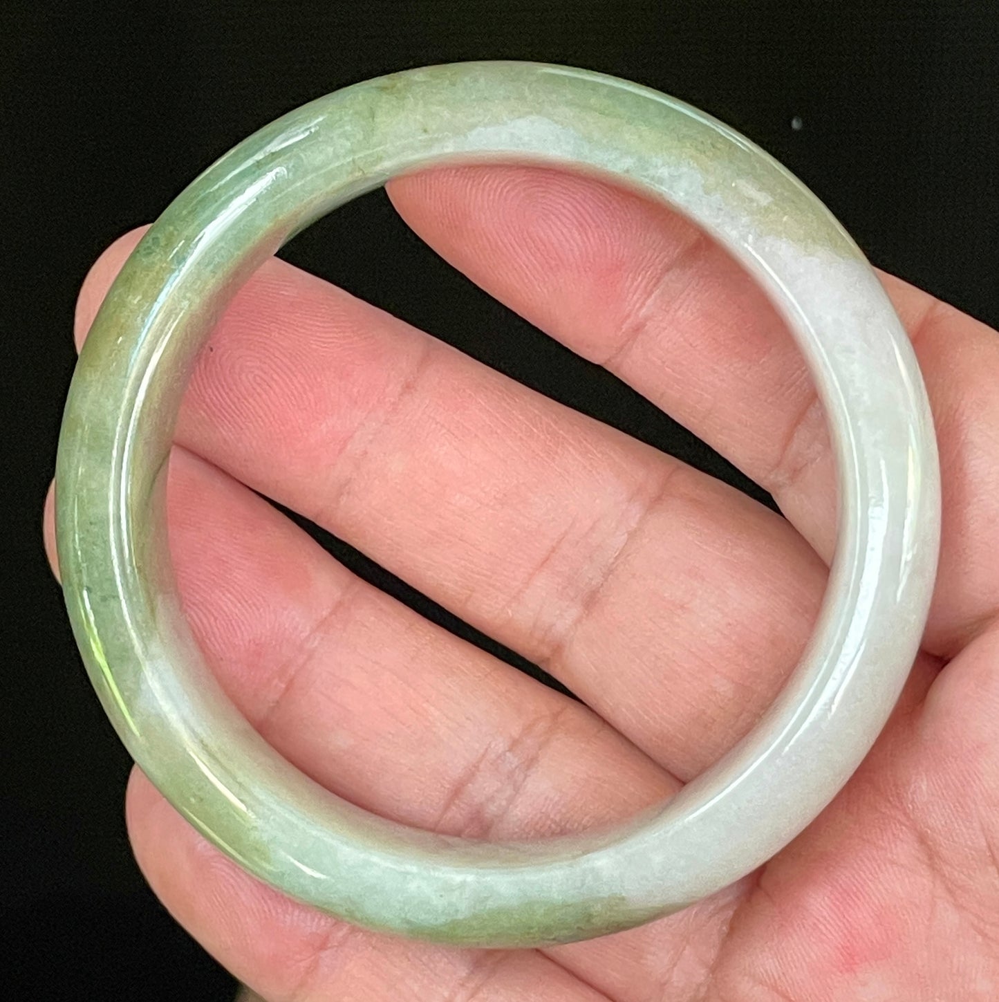 Natural Certified Burmese Jadeite Jade Bangle – Icy Apple & Moss Green with Greyish Milky White Hues – 55mm – JB056