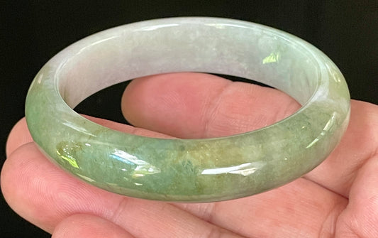 Natural Certified Burmese Jadeite Jade Bangle – Icy Apple & Moss Green with Greyish Milky White Hues – 55mm – JB056