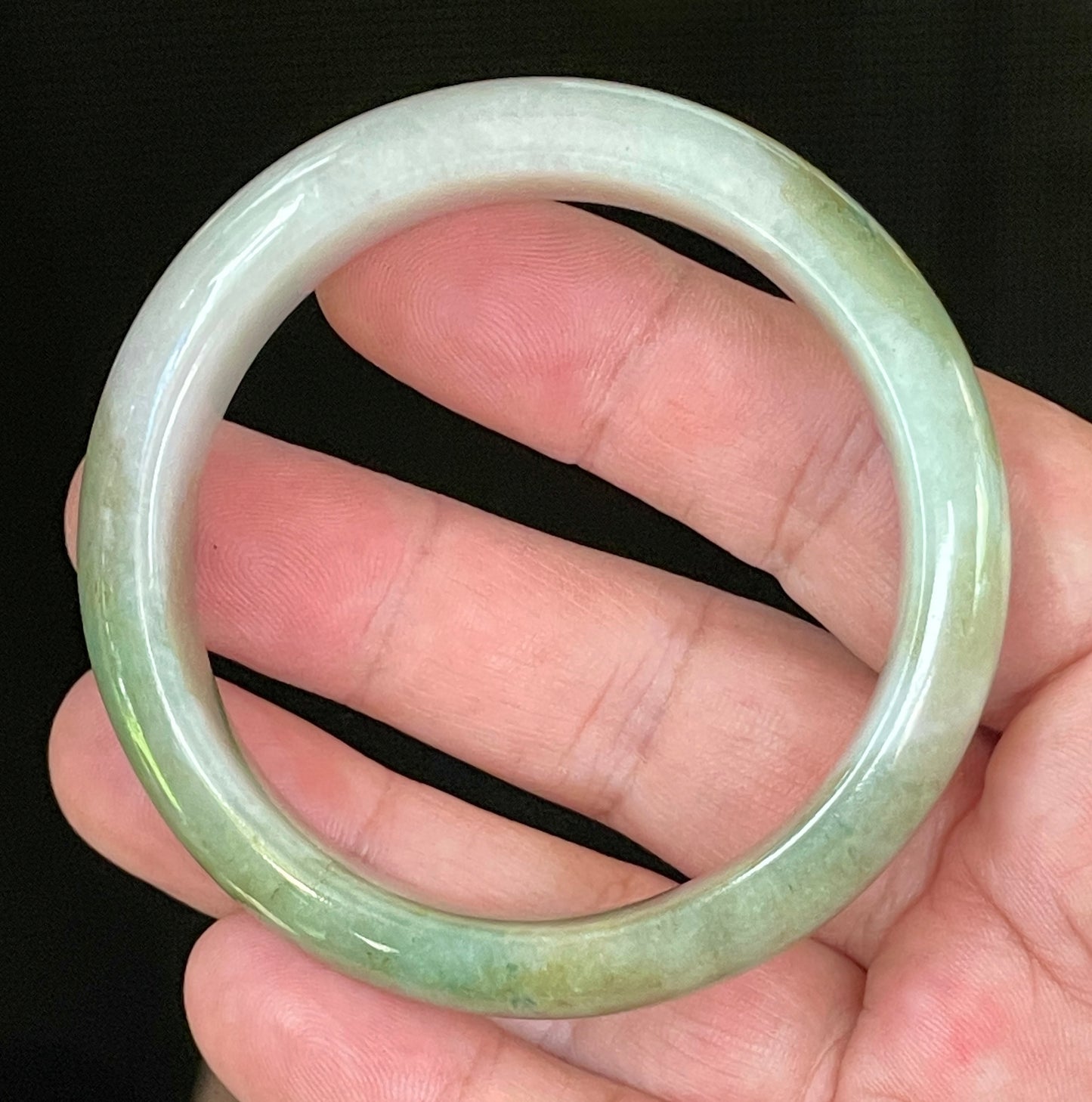 Natural Certified Burmese Jadeite Jade Bangle – Icy Apple & Moss Green with Greyish Milky White Hues – 55mm – JB056
