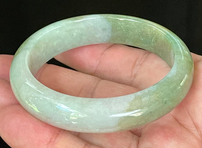 Natural Certified Burmese Jadeite Jade Bangle – Icy Apple & Moss Green with Greyish Milky White Hues – 55mm – JB056