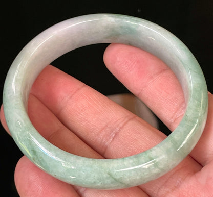 Natural Certified Burmese Jadeite Jade Bangle – Icy Imperial Green with Greyish Milky White Hues – 58mm – JB004