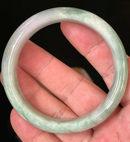 Natural Certified Burmese Jadeite Jade Bangle – Icy Imperial Green with Greyish Milky White Hues – 58mm – JB004