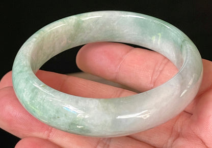 Natural Certified Burmese Jadeite Jade Bangle – Icy Imperial Green with Greyish Milky White Hues – 58mm – JB004
