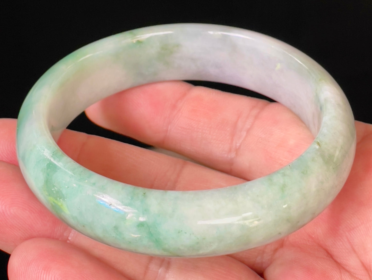 Natural Certified Burmese Jadeite Jade Bangle – Icy Imperial Green with Greyish Milky White Hues – 58mm – JB004