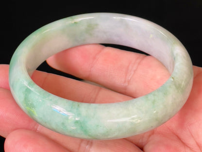Natural Certified Burmese Jadeite Jade Bangle – Icy Imperial Green with Greyish Milky White Hues – 58mm – JB004