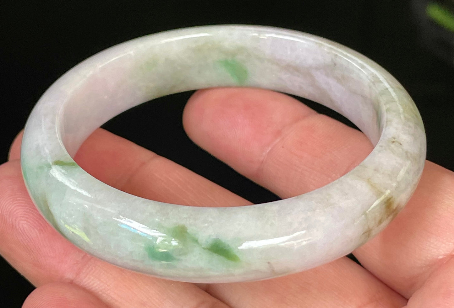 Natural Certified Burmese Jadeite Jade Bangle – Icy Imperial & Moss Green with Greyish Milky White Hues – 54.5mm – JB031