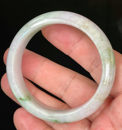Natural Certified Burmese Jadeite Jade Bangle – Icy Imperial & Moss Green with Greyish Milky White Hues – 54.5mm – JB031
