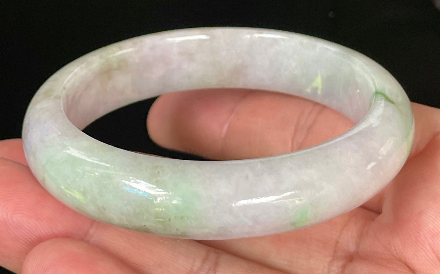Natural Certified Burmese Jadeite Jade Bangle – Icy Imperial & Moss Green with Greyish Milky White Hues – 54.5mm – JB031