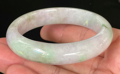 Natural Certified Burmese Jadeite Jade Bangle – Icy Imperial & Moss Green with Greyish Milky White Hues – 54.5mm – JB031