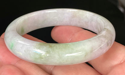 Natural Certified Burmese Jadeite Jade Bangle – Icy Imperial & Moss Green with Greyish Milky White Hues – 54.5mm – JB031