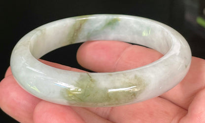 Natural Certified Burmese Jadeite Jade Bangle – Icy Apple & Moss Green with Light Greyish Milky White Hues – 57.5mm – JB025