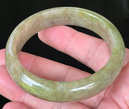 Natural Certified Burmese Jadeite Jade Bangle – Icy Apple & Forest Green with Milky Honey White Hues – 58mm – JB040